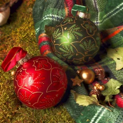 Lot de 12 boules de Noël en verre (D80 mm) Gatsby Vert et rouge