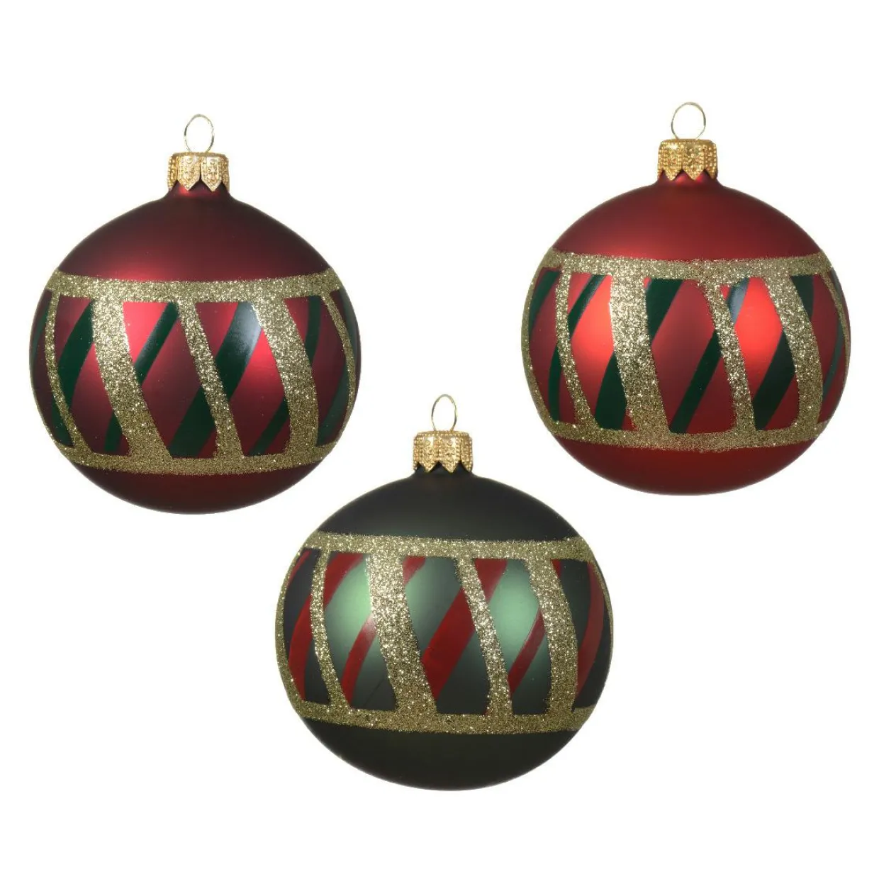 Lot de 6 boules de Noël en verre (D80 mm) Carreaux Vert et rouge