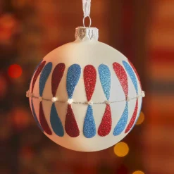 Lot de 6 boules de Noël en verre (D80 mm) Gouttes colorées Blanc