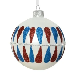 Lot de 6 boules de Noël en verre (D80 mm) Gouttes colorées Blanc