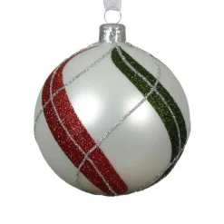 Lot de 6 boules de Noël en verre (D80 mm) Torsades Carreaux Blanc d'hiver