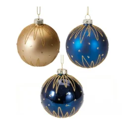 Lot de 12 boules de Noël en verre (D80 mm) Trésors de Minuit Bleu nuit et doré
