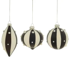 Lot de 3 boules de Noël en verre (D80 mm) Carnaval d'Hiver Noir et Blanc