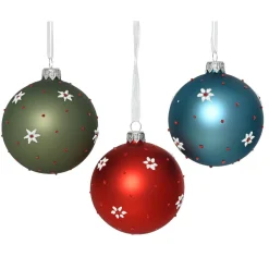 Lot de 6 boules de Noël en verre (D80 mm) Fleurs et pois Multicolore