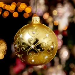 Lot de 6 boules de Noël en verre (D80 mm) Baroque Or clair