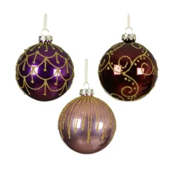 Lot de 12 boules de Noël en verre (D80 mm) Palais Italiens Figue et or