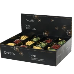 Lot de 12 boules de Noël en verre (D100 mm) Rêverie Bordeaux, vert sapin et or