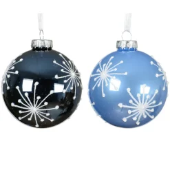 Lot de 12 boules de Noël en verre (D80 mm) Etincelles de Noël Bleu ciel et bleu nuit