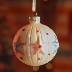 Lot de 3 boules de Noël en verre (D80 mm) Cirque étoilé Perle