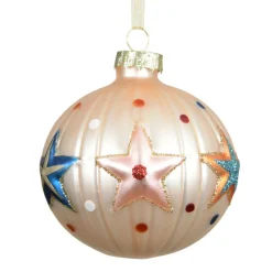 Lot de 3 boules de Noël en verre (D80 mm) Cirque étoilé Perle