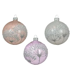 Lot de 6 boules de Noël en verre (D80 mm) Berce du Caucase Perle et Lilas