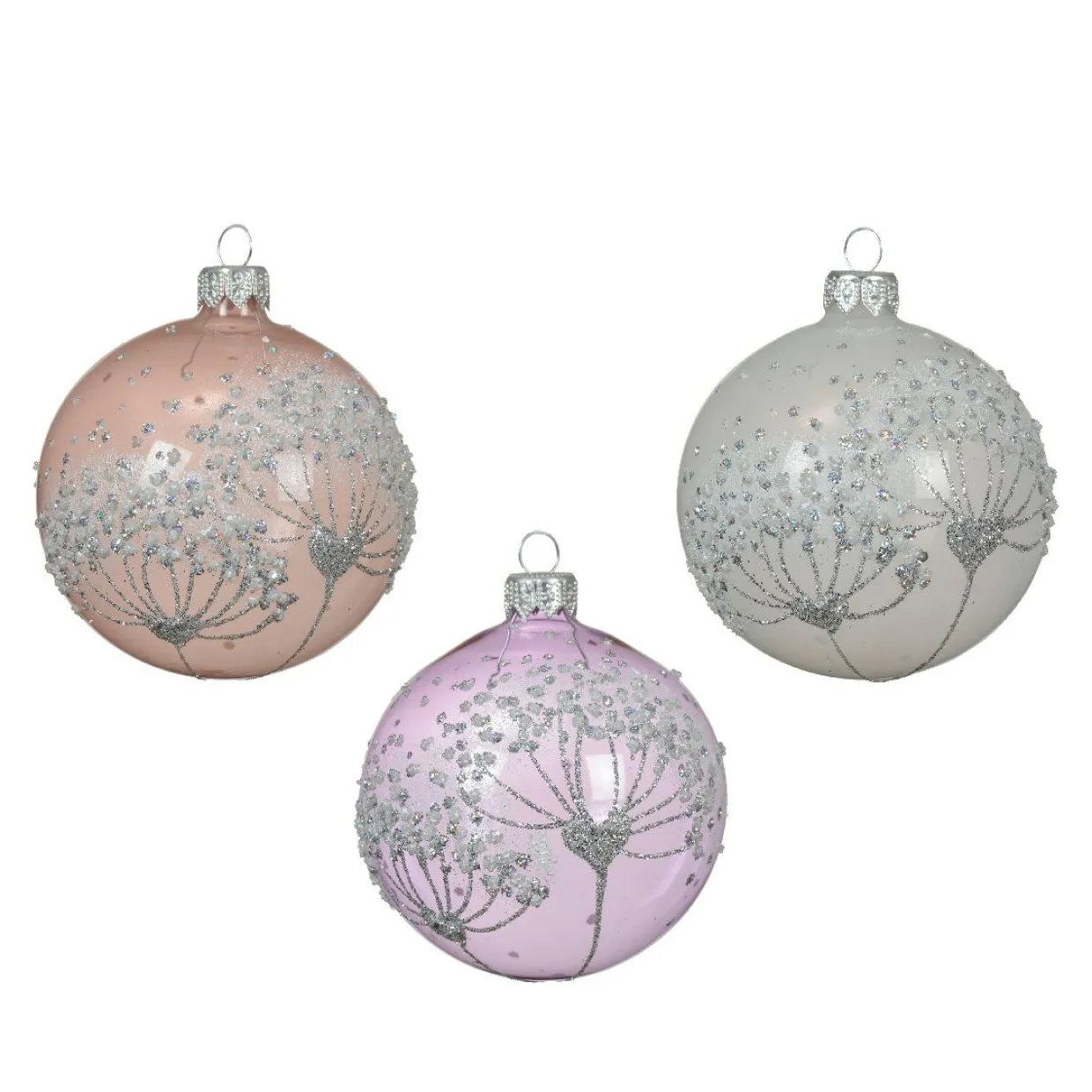 Lot de 6 boules de Noël en verre (D80 mm) Berce du Caucase Perle et Lilas