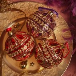 Lot de 12 boules de Noël en verre (D100mm) Diamant Rocaille Rouge et violet