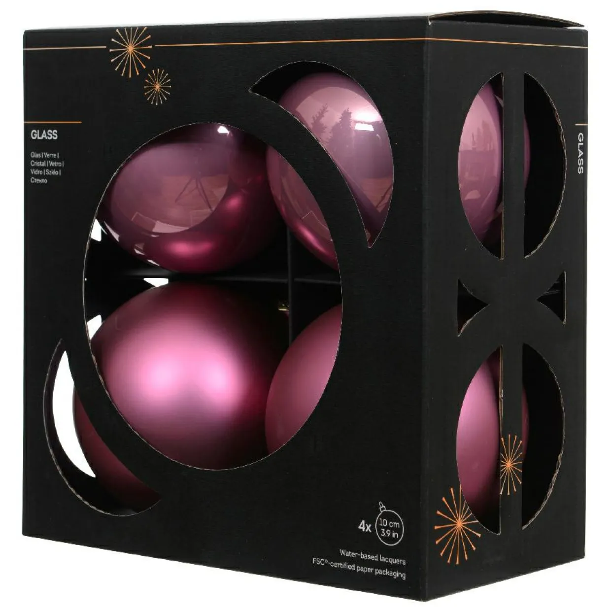 Lot de 4 boules de Noël en verre (D100 mm) Boréal Vieux rose