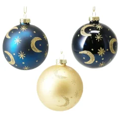 Lot de 12 boules de Noël en verre (D80 mm) Moon Bleu nuit et doré