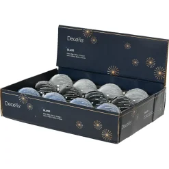 Lot de 12 boules de Noël en verre (D80 mm) Perles d'hiver Bleu