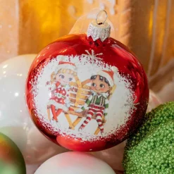 Lot de 6 boules de Noël en verre (D80 mm) Chérubins Rouge