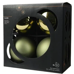 Lot de 4 boules de Noël en verre (D100 mm) Boréal Vert romarin