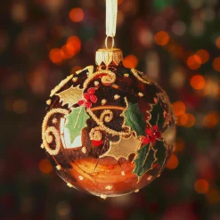 Lot de 6 boules de Noël en verre (D80 mm) Houx Brun café