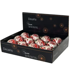 Lot de 12 boules de Noël en verre (D80 mm) Cœur de Noël Rouge