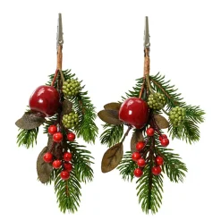 Lot de 2 branches de sapin (H22 cm) Pommes sucrées Rouge