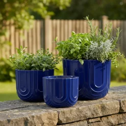 Lot de 3 cache-pots d'extérieur ronds (H36-30-24 cm) Milo Bleu roi