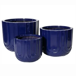 Lot de 3 cache-pots d'extérieur ronds (H36-30-24 cm) Milo Bleu roi