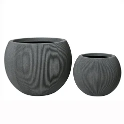 Lot de 2 cache-pots d'extérieur ronds (H41-30 cm) Lennox strié Gris anthracite