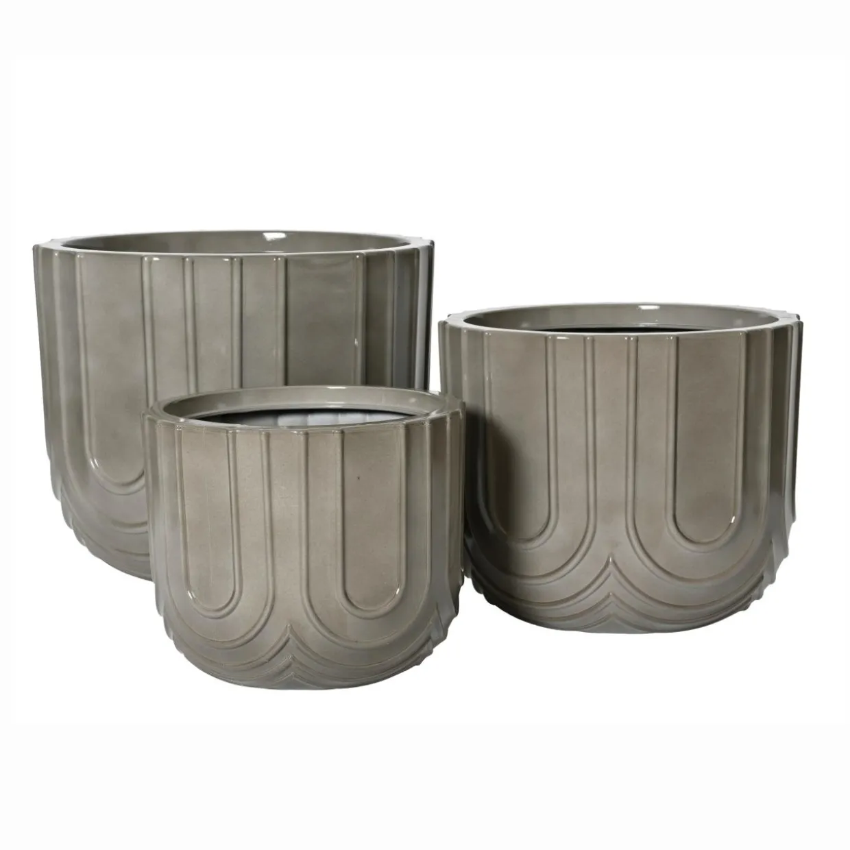 Lot de 3 cache-pots d'extérieur ronds (H36-30-24 cm) Milo Gris