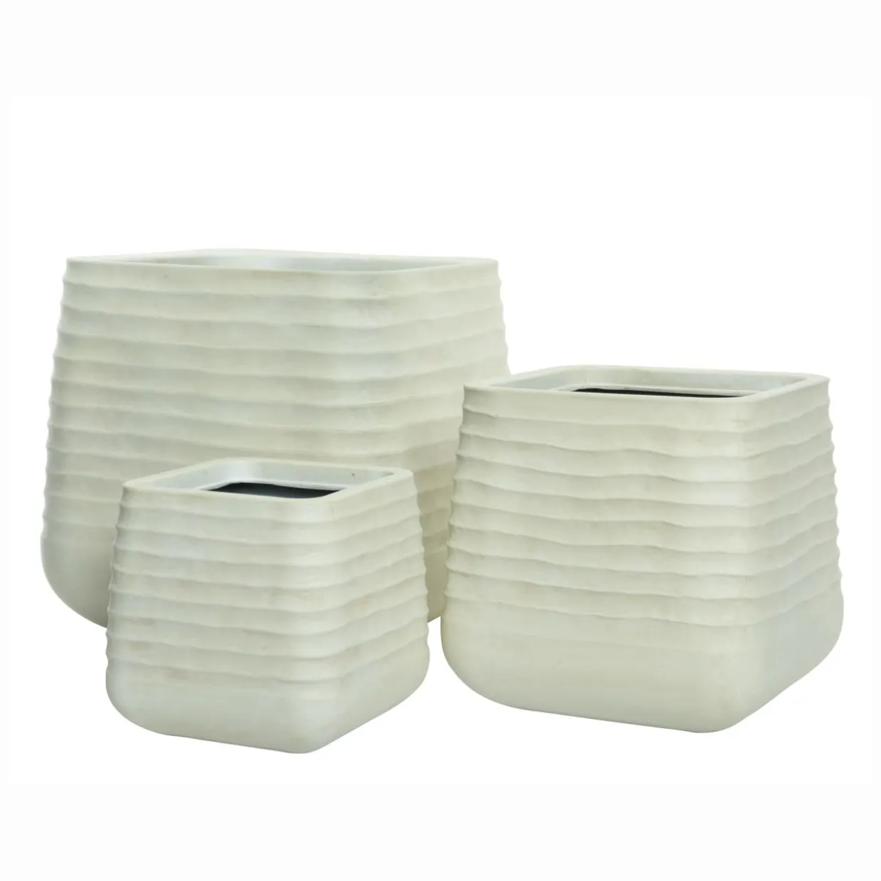 Lot de 3 cache-pots d'extérieur carrés (H49-37-27 cm) Jamie Blanc