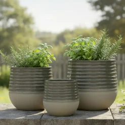 Lot de 3 cache-pots d'extérieur ronds (H49-37-27 cm) Jamie Gris