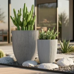 Lot de 2 cache-pots d'extérieur (H57-48 cm) Lennox strié Gris clair