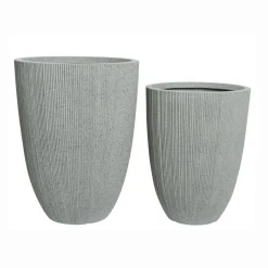 Lot de 2 cache-pots d'extérieur (H57-48 cm) Lennox strié Gris clair