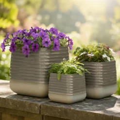 Lot de 3 cache-pots d'extérieur carrés (H49-37-27 cm) Jamie Gris