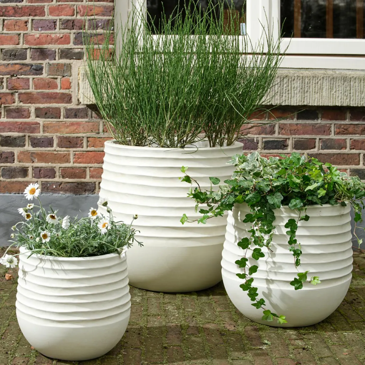 Lot de 3 cache-pots d'extérieur ronds (H49-37-27 cm) Jamie Blanc