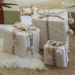 Lot de 3 cadeaux (H21 cm) Fourrure douceur Blanc laine