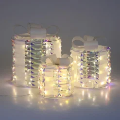 Lot de 3 cadeaux lumineux 135 LED (H25 cm) Rond et chic Blanc irisé
