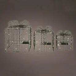 Lot de 3 cadeaux lumineux à piles 90 LED (H28 cm) Féerie Blanc chaud