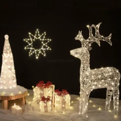 Lot de 3 cadeaux lumineux 65 LED (H25 cm) Santa blanc et Blanc chaud