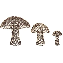 Lot de 3 champignons lumineux 260 Micro LED (H45 cm) Résine tressée Brun/Blanc chaud