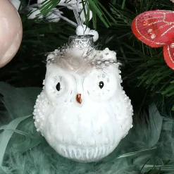 Lot de 2 chouettes à suspendre (H10 cm) Athéna Perle