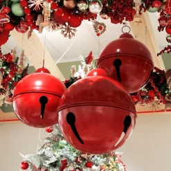 Lot de 3 Cloches Géantes en métal à suspendre (D52-42-31 cm) Grisons Rouge