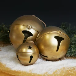 Lot de 3 Cloches métal à suspendre (D24-20-14 cm) Grisons Or