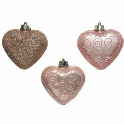 Lot de 6 coeurs de Noël à suspendre (H6 cm) Alpine Rose poudré