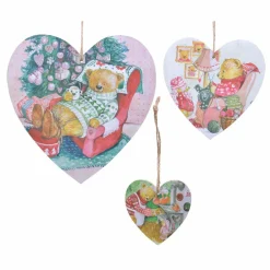 Lot de 3 coeurs de Noël à suspendre (H18 cm) Petit ourson Multicolore