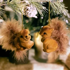 Lot de 2 écureuils à  suspendre (H6 cm) Sciurius Marron