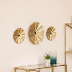 Lot de 3 décos murales métal (D33,5 cm) Leslie Or