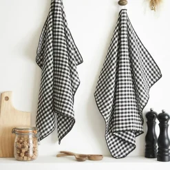 Lot de 2 essuie-main gaze de coton (50 x 70 cm) Gaïa vichy Noire