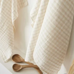 Lot de 2 essuie-main gaze de coton (50 x 70 cm) Gaïa vichy Beige