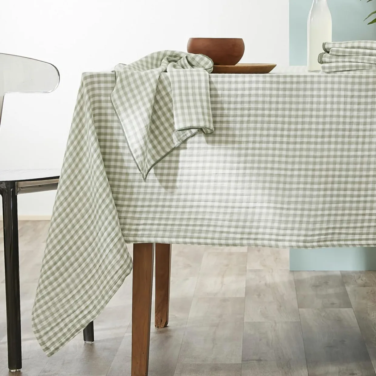 Lot de 2 essuie-main gaze de coton (50 x 70 cm) Gaïa vichy Vert eucalyptus